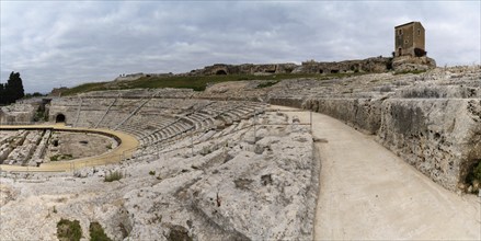 Syracuse, Italy, 28 December, 2023: view of the Greek Theater in the Neapolis Archaeological Park