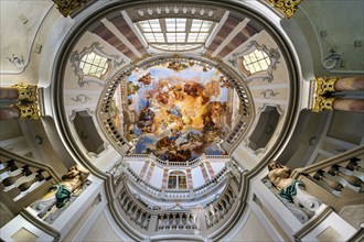 Ceiling fresco in the Baroque staircase from 1723, Wurzach Castle, Bad Wurzach, Allgäu,