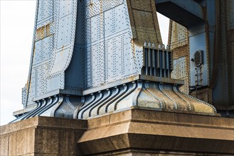 Detail of Pillar of Manhattan Bridge in New York City. Steel Abutment With Bolt and Rivet