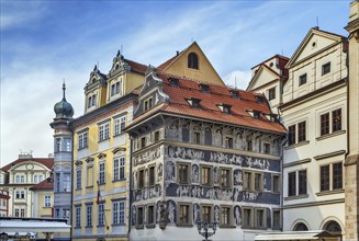 Square in Prague old town with historical houses, Czech republic