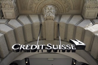 Zurich, Switzerland, Credit Suisse, company logo on the façade of the Credit Suisse Bank