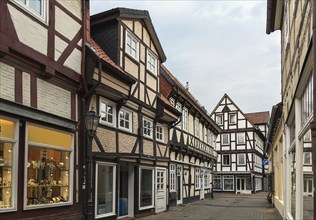 The street with historical half-timbered houses in the old city of Celle, Germany, Europe