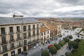 Avila, Spain, November 11, 2014: View of Avila from Medieval Walls a cloudy day. The old city and