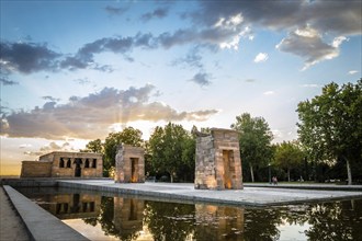 Madrid, Spain, September 27, 2014: Sunset on Temple of Debod. Temple of Debod. It is an Egyptian