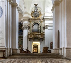 Spoleto, Italy, 25 November, 2022: side nave of the Spoleto Cathedral with the pipe organ in the