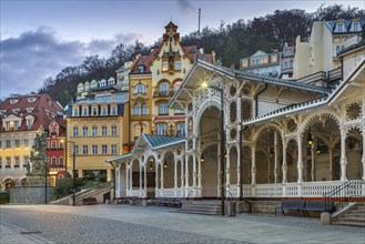 View of city centre of Karlovy Vary with Market Colonnade, Czech republic