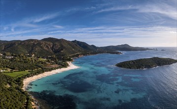 A view of the beautiful wihtie sand beach and turquoise waters at Turredda Beach in Sardinia