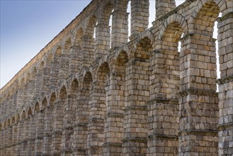 An architectural detail view of the Aqueduct of Segovia