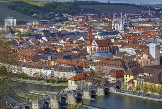 View of historical center of Wurzburg from Marienberg Fortress, Germany, Europe