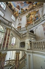 Frescoes in the Baroque staircase from 1723, Wurzach Castle, Bad Wurzach, Allgäu,