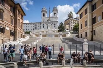 Rome, Italy, August 18, 2016: Piazza di Spagna and spanish steps to Piazza della Trinita dei Monti