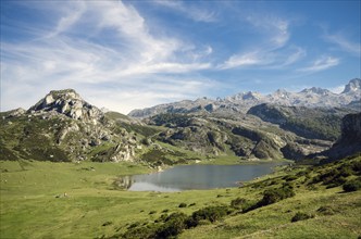 Summer mountain landscape inLake Ercina, in Covadonga lakes, Asturias, Spain, Europe