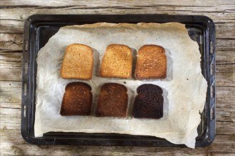 Soft toasted slices of bread in the oven