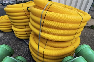 Yellow plastic hoses, Allgäu, Bavaria, Germany, Europe