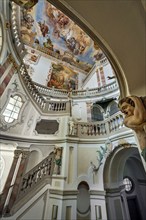 Frescoes in the Baroque staircase from 1723, Wurzach Castle, Bad Wurzach, Allgäu,