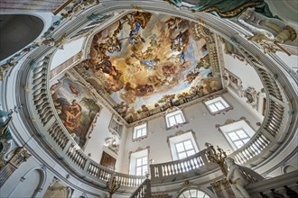 Ceiling fresco in the Baroque staircase from 1723, Wurzach Castle, Bad Wurzach, Allgäu,