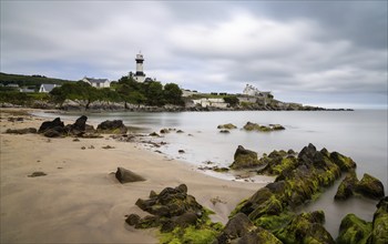 Stroove, Ireland, 9 July, 2022: view of the historic Stroove Lighthouse and beach on the Inishowen