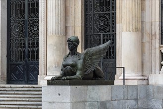 Madrid, Spain, October 16, 2021: Bronze sphinx in National Museum of Archaeology of Madrid in