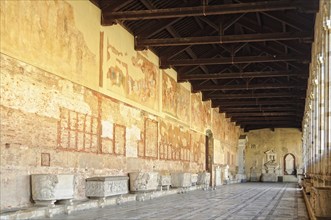 Frescoes and sarcophagi in the hallway of the Cemetery (Camposanto) on the Square of Miracles