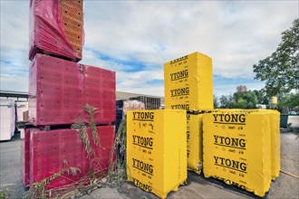 Ytong and standard bricks wrapped in plastic film, Allgäu, Bavaria, Germany, Europe