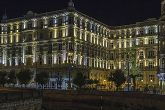 The Grandhotel Pupp is luxury hotel located in Karlovy Vary in evening, Czech Republic, Europe