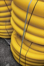 Yellow plastic hoses, Allgäu, Bavaria, Germany, Europe