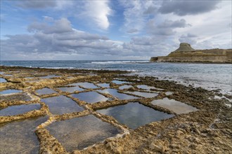 A view of the salt pans in Xwejni Bay on the Maltese island of Gozo