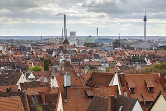 View of Nuremberg historic center from castle wall, Germany, Europe