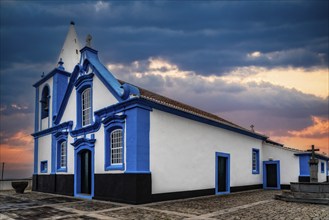 The church of Quatro Ribeiras at sunset. Terceira Island, Azores, Portugal, Europe