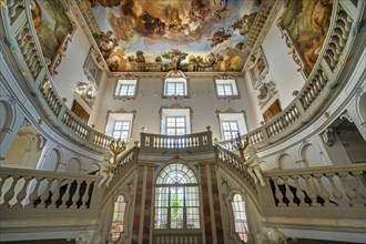 Ceiling fresco in the Baroque staircase from 1723, Wurzach Castle, Bad Wurzach, Allgäu,