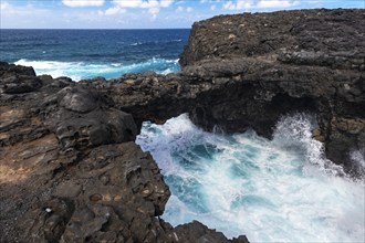 Pont Naturel, natural rock arch, rock bridge, surf, south coast, Indian Ocean, island, Mauritius,