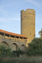 Historic town wall with battlements and witches' tower, town fortifications, Butzbach, Wetterau,