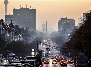 Berlin's landmarks on the busy Kaiserdamm and Bismarckstraße are shrouded in fog during the morning