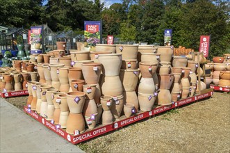 Variety of planter pots on display at Notcutts garden centre, Woodbridge, Suffolk, England, UK