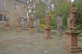 Sculptures by baroque sculptor Johann Friedrich Joseph Sommer on the five virtues, from left to