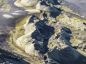 Moss-covered Laki crater or Lakagígar, series of craters, interior highlands of Iceland, Suðurland,