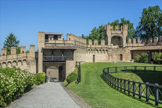 Partial view of the wall on the medieval Gradara Castle, Marche, Italy, Europe