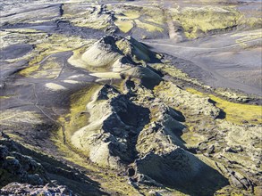 Moss-covered Laki crater or Lakagígar, series of craters, interior highlands of Iceland, Suðurland,