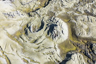 Moss-covered Laki crater or Lakagígar, series of craters, aerial view, interior highlands of