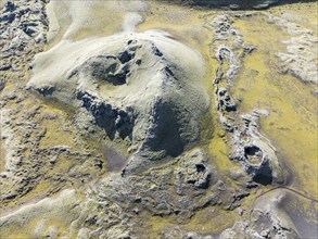 Moss-covered Laki crater or Lakagígar, series of craters, aerial view, interior highlands of