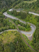 Winding road through a green forest on a hill, Calw, Black Forest, Germany, Europe