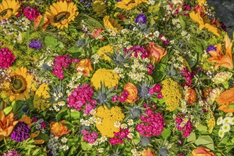 Flowers on a fresh grave in the cemetery