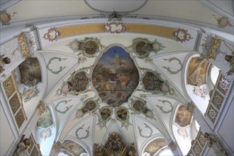 Parish church of St Magdalena, interior, ceiling frescoes, Fürstenfeldbruck, Upper Bavaria,