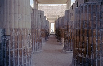 Colonnades, step pyramid of Djoser, Sakkara, al-Jiza governorate, Egypt, September 1989, vintage,