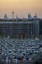 Full car park P2, at Cologne-Bonn Airport, behind car park P3 and the Cologne skyline, North