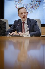 Christian Lindner (FDP), Federal Minister of Finance, photographed during the IMF press conference