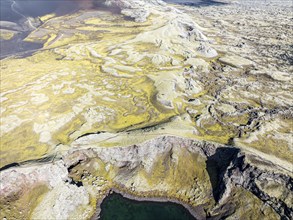 Moss-covered Laki crater or Lakagígar, series of craters, aerial view, interior highlands of