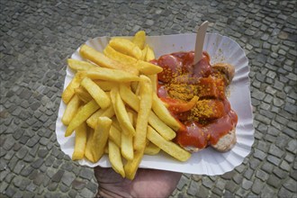 Berlin currywurst with chips