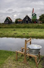 Houses in the Zaanse Schans which is a populair tourist attraction in the Netherlands