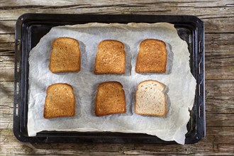 Soft toasted slices of bread in the oven